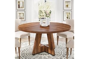 Tribesigns Tavolo da Pranzo - Tavolo da pranzo rotondo per 4 persone, piano e gambe in legno marrone rustico, 120 cm, per sala da pranzo e cucina