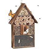Relaxdays Insektenhotel 50 cm groß, Zum Aufhängen, Bienenhotel und Schmetterlingshaus, Geflämmtes Holz, natur