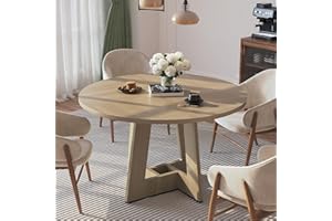 APICIZON Round Dining Table for 4-6 People, Oak Kitchen Table, 120CM Farmhouse Dinning Tables, No Shaking, More Durable, for Kitchen and Living Room, Easy to Assemble (only table)