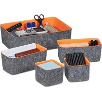 Panier Rangement Feutre Pliable • 40x22x27cm • Poignées Bois • Pour Bois, Jouets, Livres • Gris