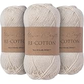 Utopia Crafts Re-Cotton Knitting Yarn, 3x 100g (Cream)