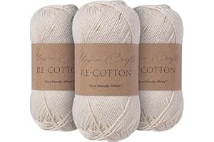 Utopia Crafts Re-Cotton Lot de 3 pelotes de fil à tricoter Crème 100 g