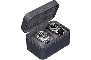 ROTHWELL RW2T-CARBON-2 Étui de voyage pour 2 montres pour homme | Étui compact en cuir PU avec intérieur en micro-velours pour montres et montres intelligentes jusqu'à 55 mm (carbone)
