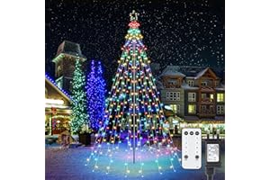 iBaycon LED Christmas Tree Light Multicolor with Star Topper,2.3m x 12 String Light,274 LED Outdoor Christmas Lights 8 Modes Timer Remote,Dimmable Fairy Lights Garden Yard Waterproof Decorations