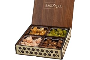 Eastanbul Turkish Delight, 1000g, Turkish Delights Candy, Assorted Lokum with Nuts, Lokum with Nuts in Souvenir Wooden Gift Box, International Candy Sweets