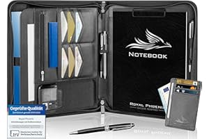 Royal Phoenix® Raven Business Writing Case A4 High-Quality Conference Folder with Double Zip Including Credit Card Holder and Other Extras Workbook Made of High-Quality Faux Leather Black