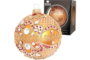 Krebs Glas Lauscha - Dekoracja bożonarodzeniowa / ozdoba choinkowa ze szkła - bombki bożonarodzeniowe - kolor: złoty - ozdobiony kamieniami strasu - rozmiar: 8 cm