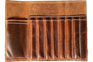 Jaald Piórnik z prawdziwej skóry piórnik na pędzle organizer na pędzle linijka stacjonarne etui prezent dla studentów artysty malarza i pisarza zamknięcie sznurka vintage, Brązowy, L, Retro