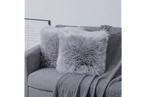 OYIMUA Grey 18'' x 18'' Fluffy Soft Faux Fur Cushion Covers Pack of 2, Luxurious Home Decorative Super Soft Plush Pillow covers Case 45 x 45 cm for Sofa Bed Car