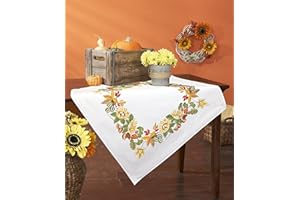 KAMACA Kit de broderie au point plat - Point de tige pré-dessiné - En coton pré-dessiné - Avec modèle de broderie - Pour adultes (Magie de la forêt MD 80 x 80 cm)