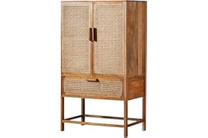 Invicta Interior Massives Highboard Bamboo Lounge 140cm Mangoholz Bambus Sideboard Anrichte Hochschrank mit Wiener Geflecht