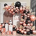 Rose Gold and Black Balloon Arch Kit, 102pcs Matte Black and Metallic Pearl Rose Gold Confetti Latex Balloons Garland Kit for Women Girls Birthday Baby Bridal Shower Wedding Party Decorations Supplies