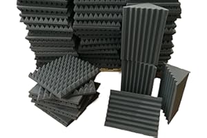 Keyhelm | Pannelli Fonoassorbenti (Pacco 10 Piramidali 50x50x6 D25) + 4 Basstrap Scanalato H50 D25 (2,5 mq + 4angoli) | Kit Correzione Acustica | Medio-alte Frequenze + Bassi | Studi di registrazione