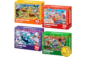 Puzzle for Kids Ages 4 to 5 - Barnpussel från 5 6 | 4x60 Bit Pussel - Stads - Polar - och Regnskogsdjur - Presentleksak för Pojkar och Flickor 6 7 8 år