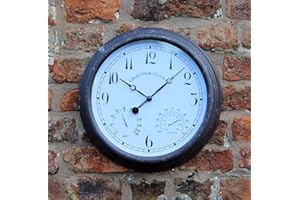 HH Home Hut Outdoor Garden Wall Clock Thermometer Humidity Slate Grey Colour