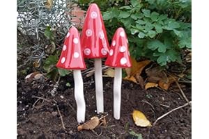 HH Home Hut Tinkling Ceramic Toadstools - Colourful Garden Ornaments, Mushrooms Plant Pot Set of 3 Outdoor Decor, Kids Gardening Set Fairy Garden Large Accessory (Red, White)