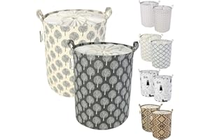 LessMo Trieuse de rangement pour panier à linge avec cordon de serrage, paniers à linge escamotables escamotables, lin de coton rond imperméable, [2PCS, épaissi 19.7 "/ Large]