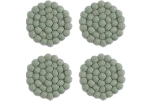 Én Gry & Sif Filzkugel Untersetzer 4 Stück, Topfuntersetzer rund, Schurwolle, Filzuntersetzer, hitzebeständig, Grün, Ø 10 cm