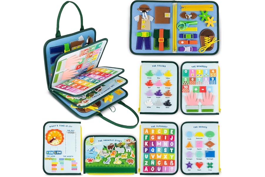 BONNYCO Busy Board for Toddlers Felt, Educational Montessori Toys. Early Development Activity Fine Motor Skills, Busy Book 1 2 3 Years. Sensory Board Kids Toys, Gifts for Boys Girls Birthday Christmas