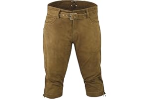 LEDERPROFI Fuente Pantalon de Chasse Homme Cuir avec Ceinture - Lederhosen- Pantalon en Cuir-Oktoberfest Costume Homme Femme -3 4 Pantalon Cuir- Lederhosen Costume-Trachtenhose Cuir véritable