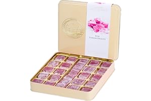 Rose Turkish Delight Flavour Lokum, Boîte cadeau gourmet en boîte cadeau, 500g, Environ 26 pièces, Chateau De Mediterranean