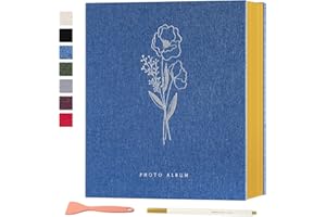 Lanpn Álbum de fotos autoadhesivo, álbum de fotos de lino, páginas magnéticas adhesivas, capacidad para diferentes tamaños de 10x15cm 13x18cm A4 A5 (Grandes-40 hojas/80 páginas, azul)
