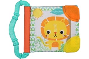 Bright Starts, Teethe & Read, Greifling zum Rasseln Stoffbuch & Tier Bilderbuch aus Stoff, Knisterbuch, Beißring zur Beruhigung des Zahnfleisches, Baby- & Kleinkindspielzeug ab 3 Monaten