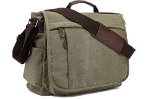 CALIYO Umhängetaschen Herren aus Canvas Schultasche Queformat A4 Laptoptasche für 15,6 Zoll Laptop Arbeitstasche Aktentasche