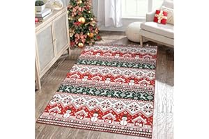LuxFocus Tappeto natalizio rosso, stile bohémien, moderno, natalizio, lavabile, antiscivolo, sottile, in finta tessitura, decorativo, per bagno, camera da letto, sala da pranzo, soggiorno