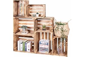‎LAUBLUST LAUBLUST Vintage Holzkisten 7er Set Geflammt - 50x40x30cm / 40x30x25cm | Weinkisten & Obstkisten | Deko- & Möbelkisten