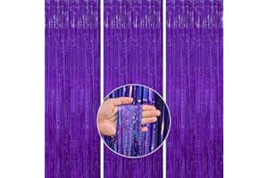 PartyWoo XtraLarge 3 Stück, Lametta Vorhang, Deko, Hintergrund, Foil Fringe Curtains, Partydeko für Geburtstag, Hochzeit, Party, Baby Shower, JGA (Violett, 1x2m), Lila-1297, 2 m