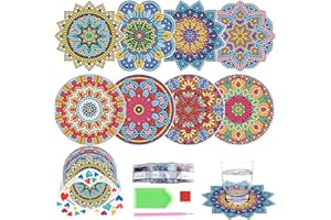 RUIJIE 8 Piezas Diamond Painting Posavasos con Soporte 5D Diamante Arte Pintura Posavasos Diamond Painting Kit Posa Vasos de Mandala DIY para Adultos Niños Principiantes 10 * 10cm