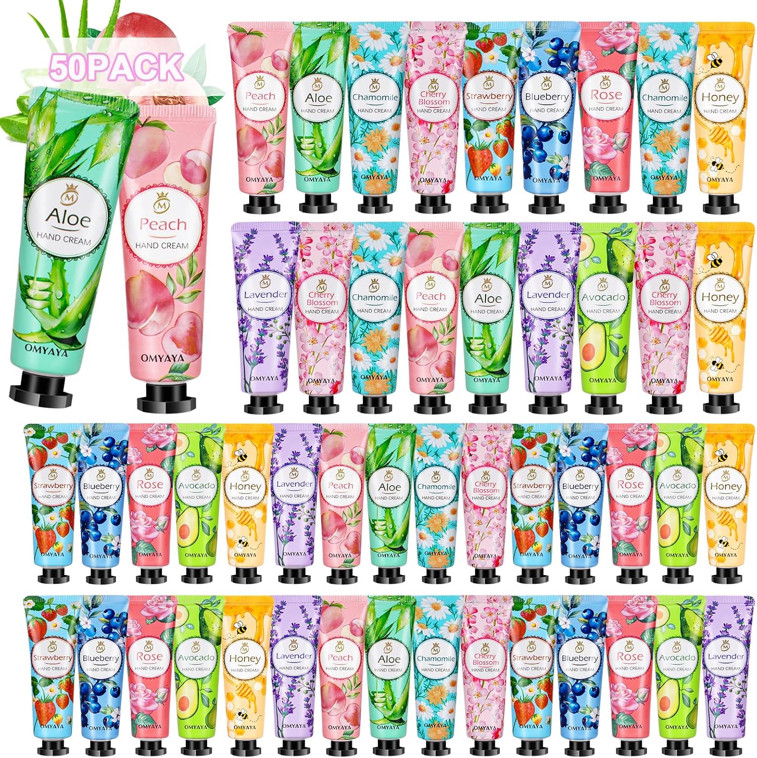 Juego de mini crema de manos para mujeres, 50 cremas de manos con 10 fragancias, crema hidratante para manos secas, set de regalo para colegas, novia, cumpleaños, Navidad, San Valentín