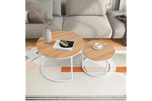 Lot De 2 Tables Gigognes Rondes – Cadre Métal, Plateau Bois Foncé, Empilables