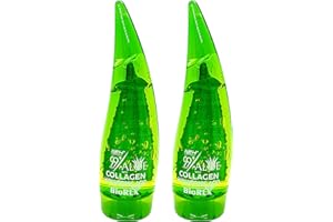 BioRLX Gel d'aloe vera pur à 99% avec collagène et acide hyaluronique pour le visage, le corps et les cheveux et apaisant, hydratant, coups de soleil,anti-âge,Two Bottles, 250mlx2=500ml