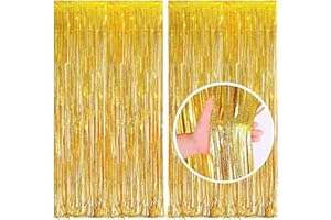 TAKUZA Lametta Vorhang Gold Gold 2 Stück, Lametta Vorhänge Gold Glitzer 1m x 2,5m, Glitzervorhang Lametta, Lametta Gold Lang Geeignet für Geburtstag Hochzeit Graduation Festliche Party Deko