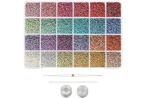 Bala&Fillic Size 11/0 Seed Beads, 24 Colors Total 14400 pcs in Box Small Craft Seed Beads for Making Jewelry Bracelets and Earrings (600pcs/Color,24 Colors)