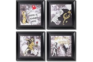 DekoArte - Wandbilder Wohnzimmer BANKSY URBAN ART SCHWARZGOLD