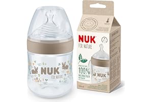 NUK for Nature Biberon | Petite tétine | 150 ml | Tétine en silicone durable avec ventilation anti-colique | Contrôle de la température | Sans BPA | Beige