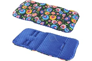 OLOBABY Reversible Cotton & Minky Pram Insert, Liner Covers 5pt Universal (Floral Navy/Royal Blue Fleece)