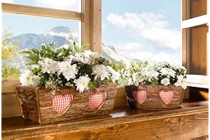 ‎DEKOLEIDENSCHAFT Dekoleidenschaft 2X Pflanzkasten aus Holz mit Rinde bedeckt, braun, rustikal im Landhaus Stil, Blumentopf, Blumenkasten, Pflanzgefäß, Übertopf