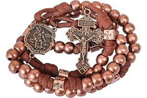 Nazareth Store Różaniec św. Michała z liną paracord, wytrzymały, naszyjnik, mocny, katolicki, z krzyżem odkupienia, rozmiar L, akrylowy, bez kamieni szlachetnych, Large, Akryl, Bez kamieni