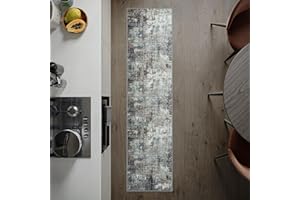 artyrugs Machine Washable Rug, 60x240cm, 75% Recycled Cotton, Short Pile, Non-Slip Backing, Non-Shedding, Suitable for Bedroom, Kitchen, Hallway, Office, Runner, Atlantis Blue & Brown