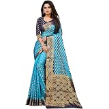 C J Enterprise Banarasi - Sari da donna in puro cotone di lino morbido con camicetta per matrimonio (Jeneliya) (bianco), bianco, taglia unica