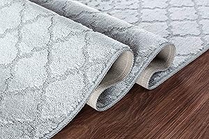 GULLAMBO Door Mat - Non Slip Door Mats Indoor Washable For Tiles Lino lamination Wood Flooring - Washable Front Door Mat Inside, Super Absorbent - Kitchen Door Mats Rugs (Grey Trellis, 40cm x 60cm)