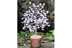 CROCON Rose Quartz Crystal Tree of Life - Handmade Gemstone Tree, Chakra Tree of Life, Feng Shui Decor, Money Tree, Spiritual Gift, Pink Healing Crystal Tree, Artificial Tree, Bonsai Tree, Crystal Decoration