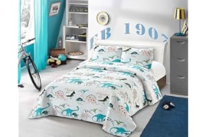 AZORE LINEN Kids’ Soft Microfiber White Blue Green Jurrasic World Dinosaur Quilt Bedspread Bedding Coverlet Set (Green Blue Doodle Dinosaurs 2, Twin)