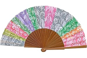 Tusitala Barcelona - Patchwork Kollektion Handfächer - Aus Holz und Baumwolle - 100% spanisches Handwerk - Inklusive natürlicher Jutetasche - Handgefertigtes Modeaccessoire - 23 cm.