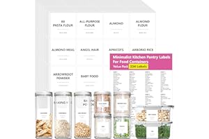 234 Étiquettes de Cuisine Minimalistes, 216 Autocollants Pré-imprimés Farine Pâtes Pois Cacao Condiment Huile, 18 Vierges, Résistant à L'eau/Huile/Déchirure, Aucun Résidu pour Bocaux Alimentaires