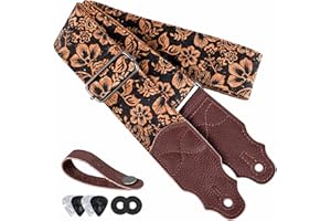 YIKOKO Gitarrengurt Kopfschicht Rindsleder Ende 2 Zoll für Akustik- und Bass-E-Gitarren, Adjustable from 38″ to 64″